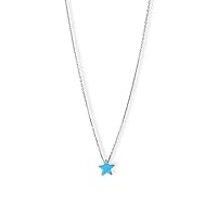 925 Sterling Silver 16 Inch + 2 Inch Rhodium Plated Simulated Opal Star Necklace 16+2 Inch Lobster Clasp Jewelry for Women