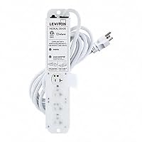 Leviton 53C4M-2N5 20 Amp Medical Grade Power Strip with Load Monitoring Inform Technology, 4-Outlet, 15’ Cord, Image