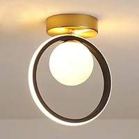 Modern Ceiling Light Creative LED Ring Ceiling Lamps with Milky White Acrylic Ball Shade, Metal + Aluminum Lighting Fixtures for Aisle Corridor Bedroom Hotel Kitchen Stair