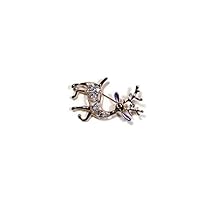 Gold Tone Elk Brooch Paved with Rhinestone and Synthetic Onyx (Purple)