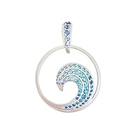 Sterling Silver Wave Pendant with Gradient Blue Swarovski Crystals, 18