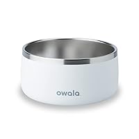 Owala Pet Bowl - Durable Stainless Steel, Food and Water Bowl for Dogs, Cats, and All Pets, Non-Slip Base, 48oz, White (Shy Marshmallow)