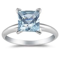 0.30 Cts Aquamarine Solitaire Ring in 18K White Gold