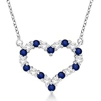 1 Ct Round Created Sapphire & Simulated Diamond Open Heart Pendant Necklace 14K White Gold Finish 925 Sterling Silver