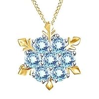 Round Cut Blue Cubic zirconia Snowflake Pendant Necklace 14K Yellow Gold Plated