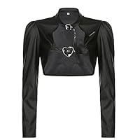 Women's Cropped Faux Leather Jacket with Zipper, Gothic Punk Style Top