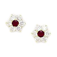 14k Yellow Gold January Red CZ Large Flower Screw Back Earrings Measures 9x10mm Jewelry for Women