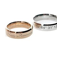 Coordinate Personalized Gift Ring - Stainless Steel Beveled Edge Flat Band Ring, Silver,Gold