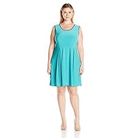 Star Vixen Women's Plus Size Sleeveless Inverted Pleated Waist Short Dress with Contrast Piping