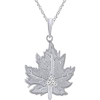 925 Sterling Silver 0.08 Ct Round Cut Simulated Diamond Maple Leaves Pendant With 18