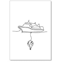 Abstract Boat with Light Bulb As Line Drawing Illustration Fridge Magnet