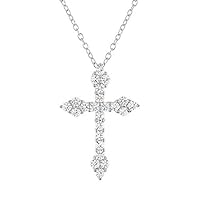 ABHI 1 CT Round Created Diamond Religious Cross Pendant Necklace 14k White Gold Finish