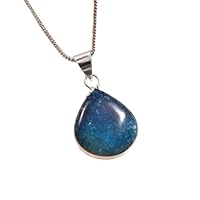 Natural Teardrop Blue Agate Pendant 925 Sterling Silver Necklace Jewelry
