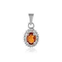 925 Sterling Silver Pendant for Women & Girls, Solitaire Oval Cut Natural Golden Topaz and Crystal Zirconia Accents - Certificate of Authenticity Included