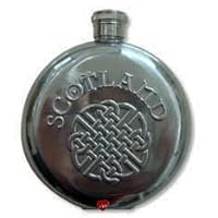 Hip Flask Round 5oz Stainless Steel Embossed with Scotland and Celtic Knot