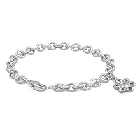 6 3/4 In Sterling Silver Diamond Accent Daisy Charm Bracelet For Girls