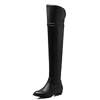 Women Soft PU Leather Boots zip above-the-knee Block flat Heel casual boot