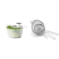 OXO Good Grips Large Salad Spinner - 6.22 Qt., White & Cuisinart Mesh Strainers, 3 Pack Set, CTG-00-3MS Silver