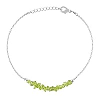 Natural Peridot 3-4mm Uncut Chips Shape Rough Cut Gemstone Beads 7 Inch Adjustable Silver Plated Clasp Bracelet For Men, Women. Natural Gemstone Stacking Bracelet. | Lcbr_05042, Green