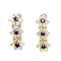 14k Yellow Gold February Purple CZ Triple Flower Leverback Earrings Measures 15x6mm Jewelry for Women