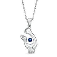 1 CT Round Created Dancing Blue Sapphire Sea Lion Pendant Necklace 14k White Gold Finish