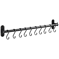 Kitchen Utensil Hanging Rack Rail Bar Wall Mounted with 10 Hooks for Kitchen Bathroom Bedroom Wall Mounted (23.62 Inches, Black)