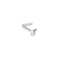 14k Solid White Gold Nose Ring, Stud, Nose Screw, L Bend, Nose Bone 3.5mm Butterfly 22G 20G or 18G