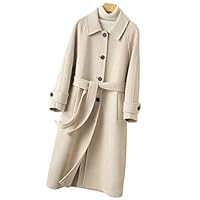 Double-sided Cashmere Coat Female Long Hepburn Autumn and Winter Lace Casual Woolen Coat Female