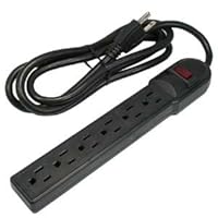 6Ft 6-Outlet Surge Protector 14AWG/3, 15A, 90J Black, 10 Pack