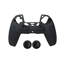 Anti-Slip Silicone Protective Case Cover Skin Grip with Joystick Caps for Playstation 5 PS5 Controller Gamepad (Black)