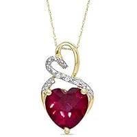 Lab-Created Gemstone Birthstone Heart and Diamond Accent Necklace Pendant Charm in 10k White Gold or 10k Yellow Gold plated or 925 Sterling Sliver with 18” Chain (Choose your Birthstone)