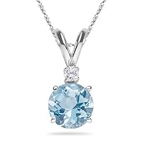 0.07 Cts Diamond & 2.50 Cts of 9 mm AA Round Aquamarine Pendant in 18K White Gold