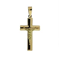 Amalia 18k Yellow Gold Crucifix Polish Cross with Satin Christ 27x 13 mm 1.30 x 0.59 inch