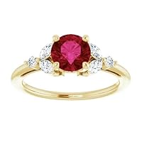 Trillium 1 CT Ruby Diamond Ring 14k Gold, Elvish Red Ruby Ring, Round & Marquise Ruby Engagement Ring, July Birthstone Ring, 15 Anniversary