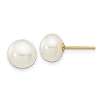 10k Gold 7 8mm White Button Freshwater Cultured Pearl Stud Post Earrings Jewelry for Women