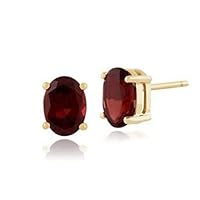 ANGEL SALES 1.00 Ct Oval Cut CZ Red Garnet Solitaire Stud Earrings For Girls & Women's 14K Yellow Gold Finish