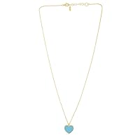 14k Yellow Gold Turquoise Paste Love Heart Necklace With Lobster Clasp 1.1mm Chain width 18 Inch Jewelry for Women