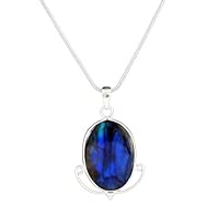 Natural Deep Blue Fire Labradorite pendant 925 Silver Necklace Gift jewelry