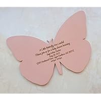 Personalized Wood Wedding Place Cards, Set of One, light PINK butterfly custom invitations, wood engraved invitations