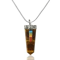Geode Presents Tiger Eye Pendant Flat Stick Crystal Stone Pendant with Metal Chain for Reiki and Crystal Stone Pendant Size 45-50 Mm Approx (Color : #Aport-095