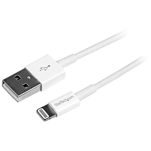 StarTech.com 1m 3ft White 8-pin Slim Lightning to USB Cable for iPhone iPod iPad - Thin Apple Lightning to USB Charger/Sync Cable - Discontinued, Limited Stock, Replaced by RUSBLTMM1M (USBLT1MWS)