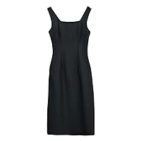 Women's Square Collar Elegant Dress, one Piece Sleeveless Black Causal Skirt