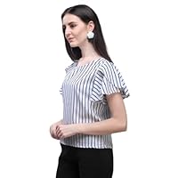 Jessica-Stuff Party Butterfly Sleeves Striped Women Top (26316)