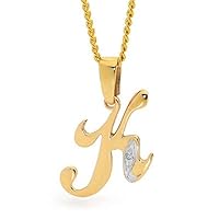 0.01 CT Round Cut Created Diamond Initial Letter K Pendant Necklace 14k Yellow Gold Over