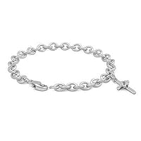 Girls Jewelry - Silver Flower Diamond Cross Charm Bracelet (5 1/4-6 3/4 in)