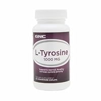GNC L-Tyrosine 1000mg, 60 Vegetarian Caplets, Supports Normal, Healthy Nervous System Activity