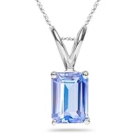 0.85 Cts of 7x5 mm A Emerald Tanzanite Solitaire Pendant in 14K White Gold