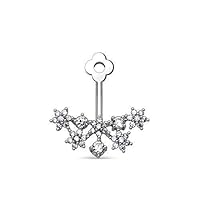 Tapsi´s Coolbodyart® Cartilage Barbell Jacket Stud Earrings Rhodium Zirconia Flower Star, Silver, Cubic Zirconia