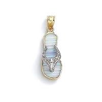 14k Two Tone Gold Light Simulated Opal Flip Flop Diamond Accent Pendant Necklace Jewelry for Women