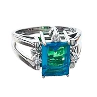 R2288 Fun Flip Ring Green & Blue Helenite Rectangle(6x8mm,1.6Ct) Sterling Silver Ring